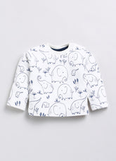 Full Sleeve Top with Velour Romper - Green Elephant